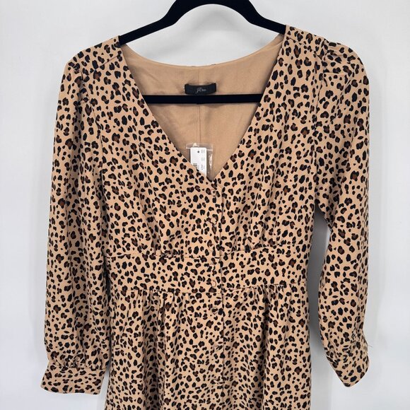 J.Crew Mob Wife Button Front Dress Womens size 2 Leopard Print Polyester NEW - Picture 2 of 10